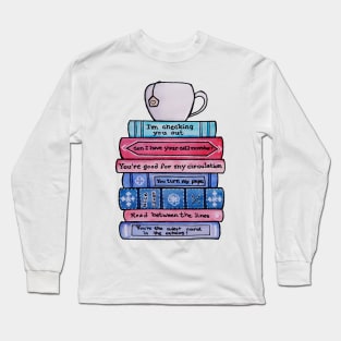 Watercolor Library Lovers Punny Books and Teacup Long Sleeve T-Shirt